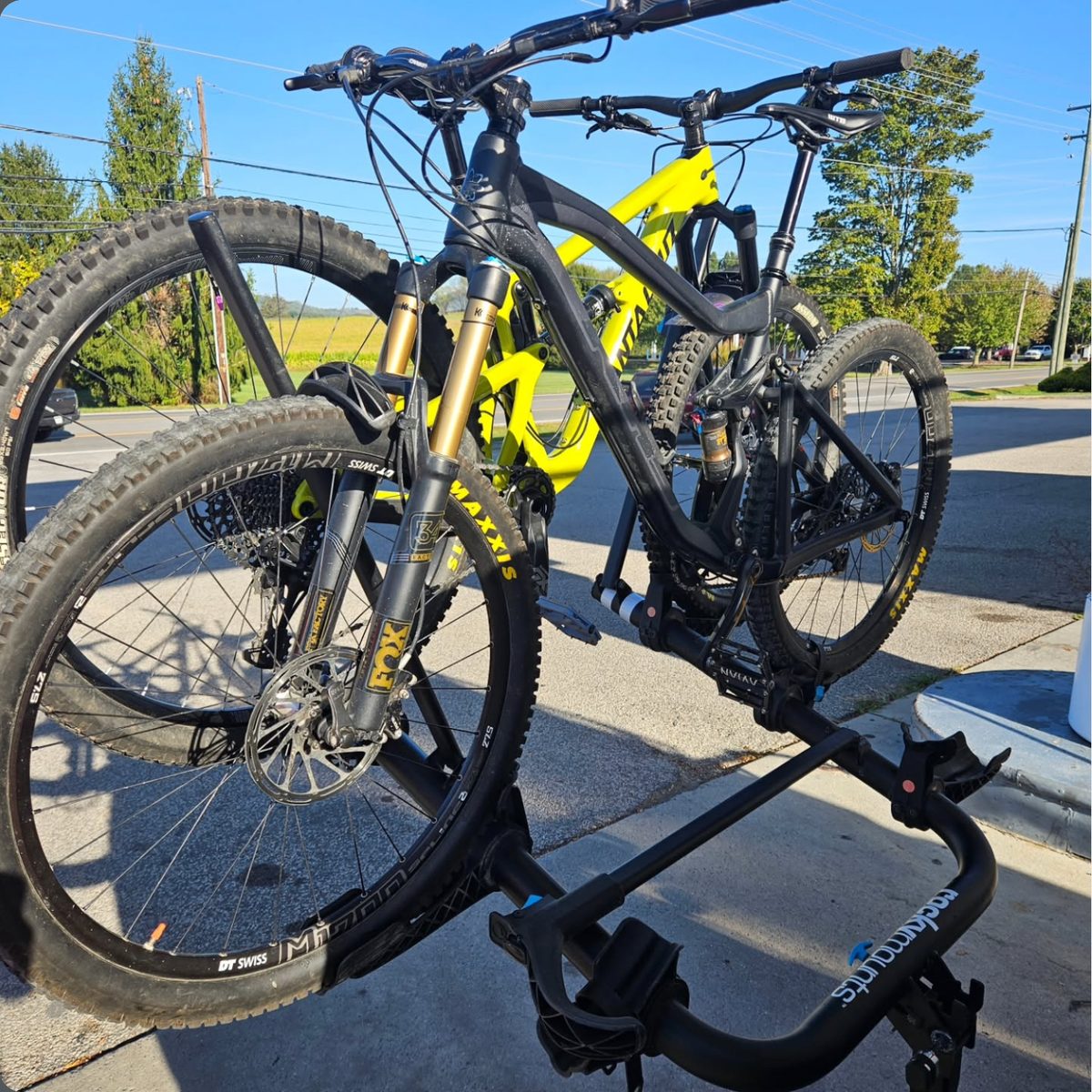 Bikes loaded on a rack at the track